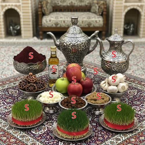 Haft-Sin Table Setup for Norouz Celebration