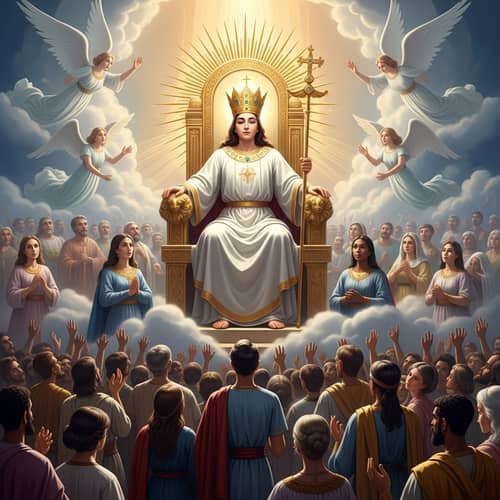 Heavenly Scene with Jesus Christ and Angels in Golden Crown