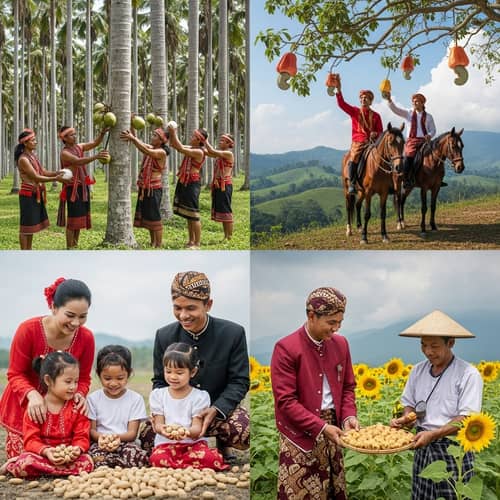 Traditional Indonesian Scenes Representing Ingredients in Baklava