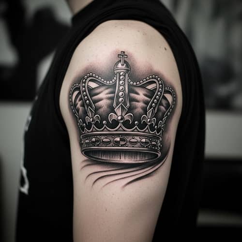 Realistic Black and Gray Crown Tattoo Design for Men