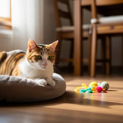 Serene Scene: Playful Ginger Cat on Plush Cushion