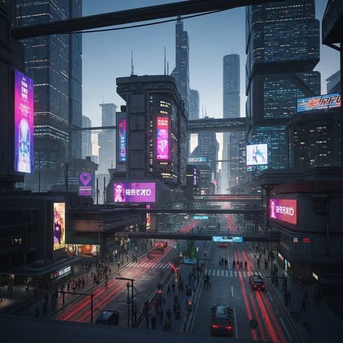 Futuristic Cityscape Twilight: Cyberpunk Aesthetics | Website