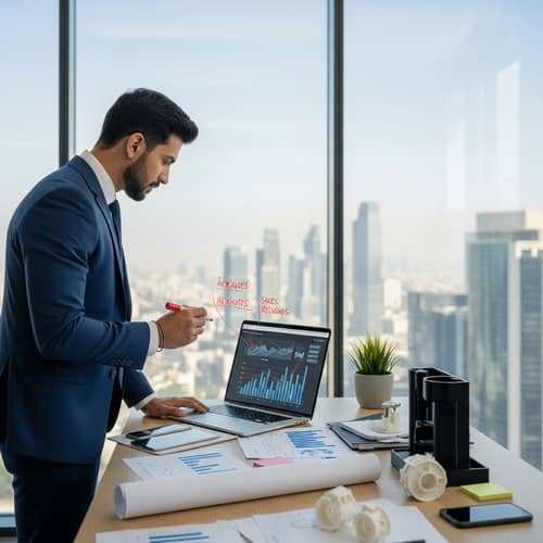 Middle-Eastern Businessman in Modern Corporate Office | Sales Growth Insights