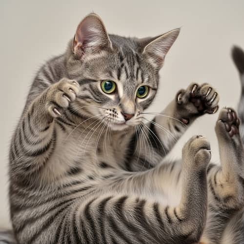 Playful Gray Tabby Cat with Vibrant Green Eyes