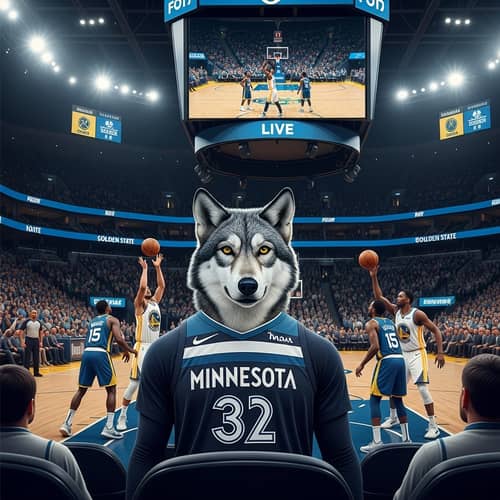 Minnesota Timberwolves Fan Grey Wolf Watching Game vs. Golden State Warriors