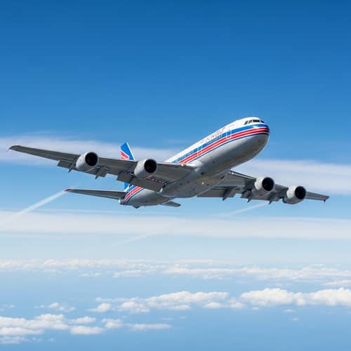 Commercial Airplane Soaring High in Sunny Sky