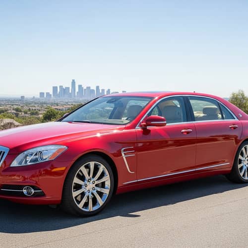 Luxury Red Car on Suburban Street | Modern Design