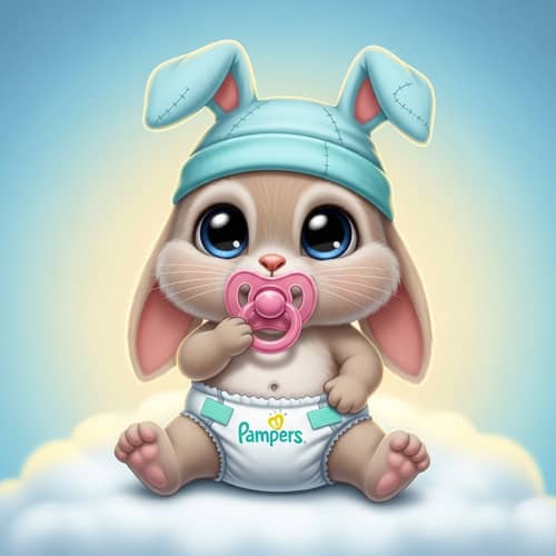 Animated Baby Bunny in Pampers Diapers - Cute Baby Character