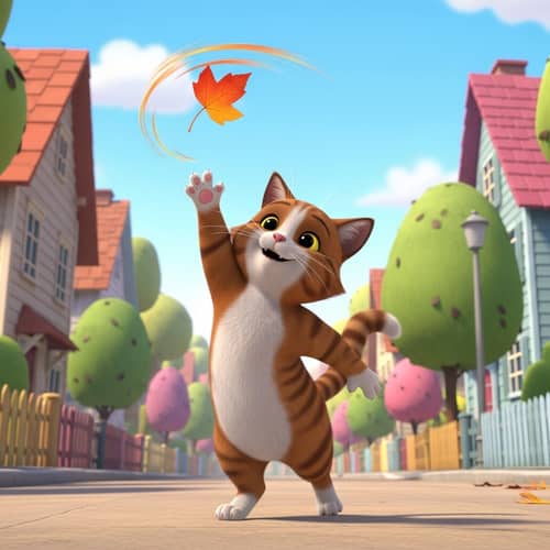 Whimsical Disney Cat Animation in Colorful Neighborhood