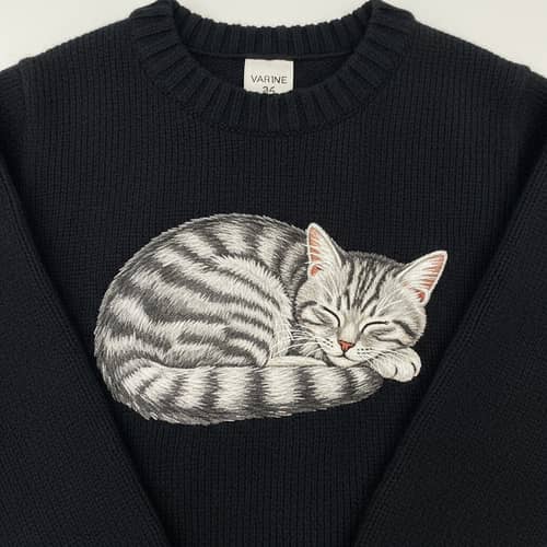 Black Wool & Cashmere Cat Embroidered Sweater | Tranquil Design