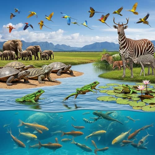 Diverse Animal Kingdom: Elephants, Birds, Reptiles, Frogs & Fish