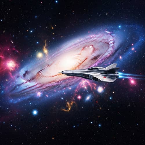 Futuristic Space Ship in Vibrant Galaxy