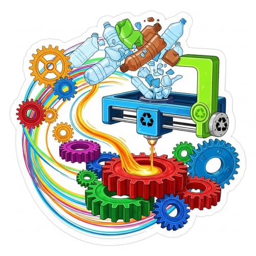 Vibrant Sticker: Plastic Bottle Recycling, 3D Printing & Gears