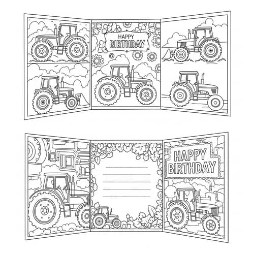 Tractor Themed Birthday Card - Foldable for Coloring Fun