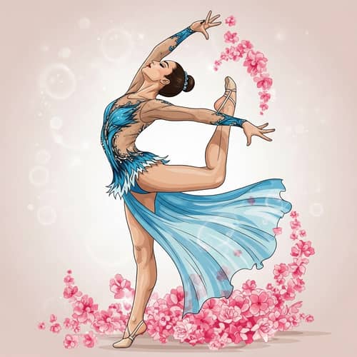 Graceful Middle-Eastern Rhythmic Gymnast Amid Pink Flowers