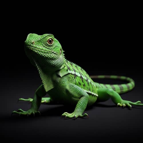 Green Lizard Against Black Background