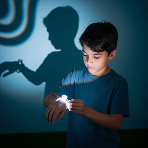 Enchanting 13-Year-Old Hispanic Boy with Mystical Bracelet