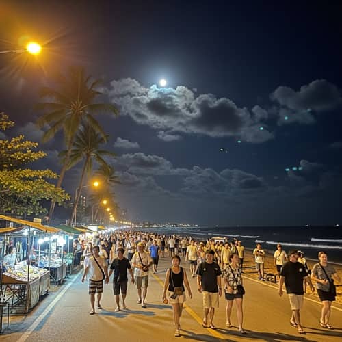 Night Scene at Jomtien Beach Road - Seaside Beauty Captured