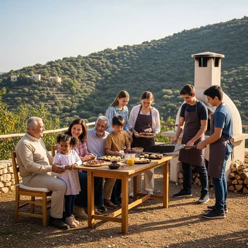 Multicultural Family Prepares Desserts in Old-Fashioned Levantine Village