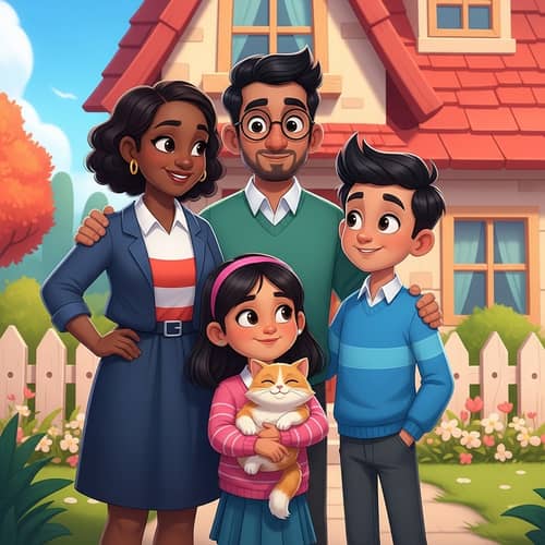 Cartoony Animated Family Portrait | Loving Multicultural Family