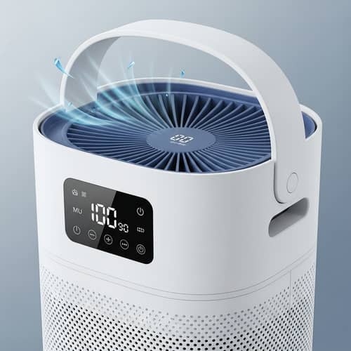 Sleek and Modern Air Purifier | Air Quality Monitor | White & Blue