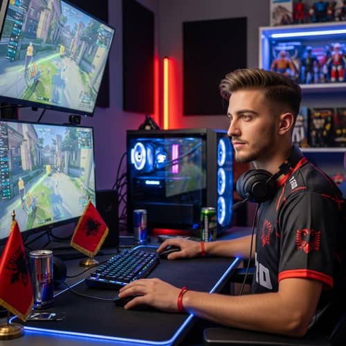 22-Year-Old Pro Gamer from Albania | Confident Look with Stylish Brown Hair