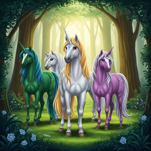 Majestic Unicorn Squad in Magical Forest | Fantasy Art