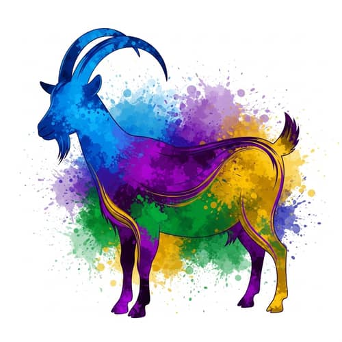 Abstract Vision of a Goat in Fluid Shapes and Bold Colors