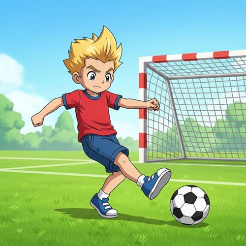 Determined Boy Kicking Soccer Ball | Lively Football Scene