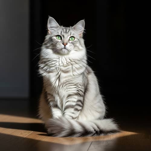Majestic Siberian Cat with Shimmering Silver Coat