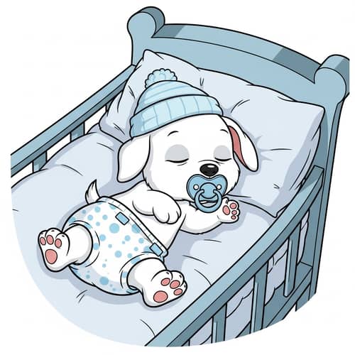Cute Newborn Cartoon Dog Sleeping in Crib | 0-Month Puppy
