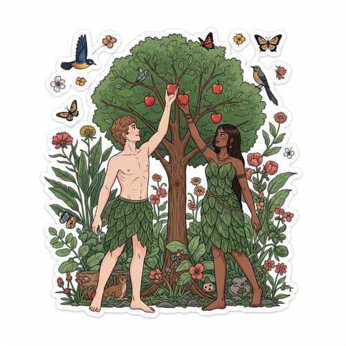 Adam and Eve Stickers | Garden Scene Sticker Design