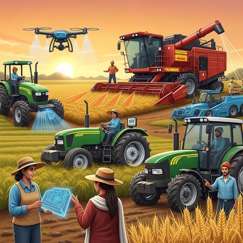 Agricultural Mechanization in India: Futuristic AI Farming Scene