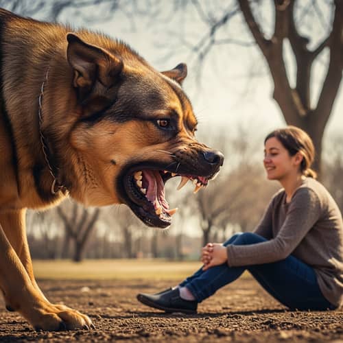 Menacing Dog Protecting Serene Friend in Daytime Park Scene
