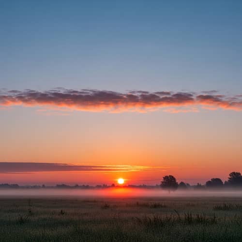 Serene Morning Sunrise: Pink & Orange Sky Landscape