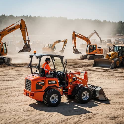 Compact Construction Equipment at a Bustling Site | Heavy-Duty Machinery