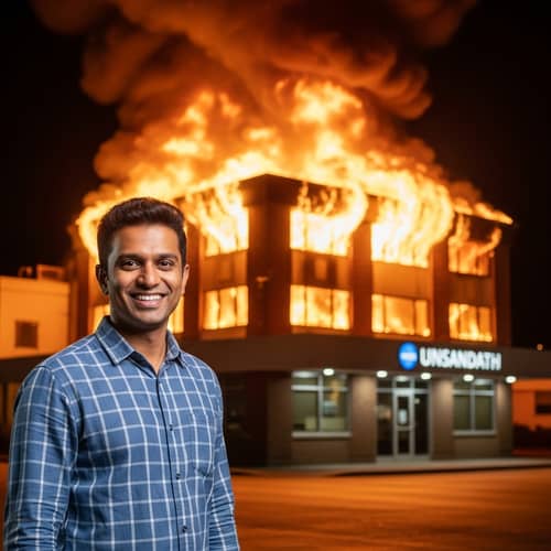 Smiling Guy in Front of Burning Bank | VTB Fire Incident