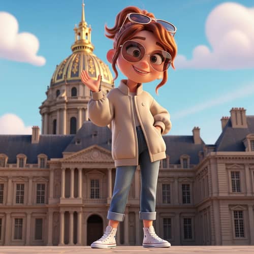 3D Animation Style Image with Girl Smiling in Paris