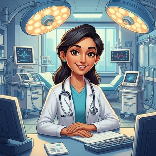 Vibrant Cartoon Doctor in Modern Hospital