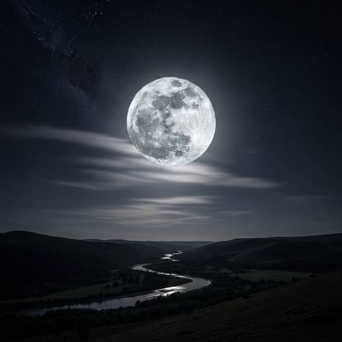 Full Moon in Star-Studded Sky | Silver Glow Over Land