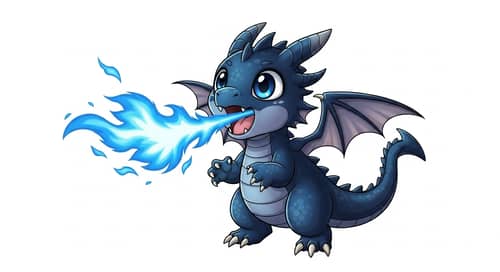 Endearing Dark Blue Dragon Breathing Vivid Blue Fire