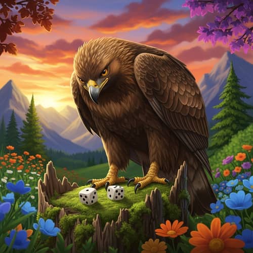 Golden Eagle on Mossy Tree Stump Watching Dice