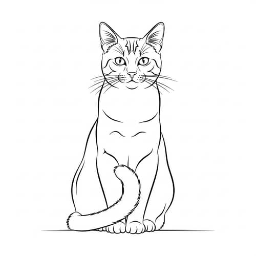Minimalist Linear Style Black and White Cat Image