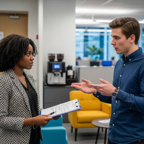 Diverse Interns Engaged in Serious Discussion | Corporate Setting