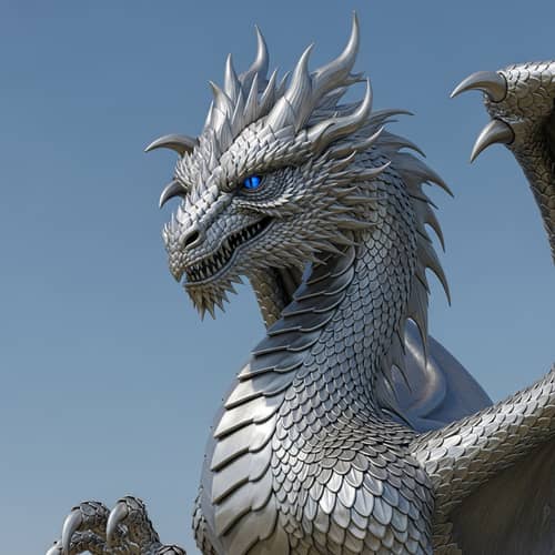 Majestic Aluminum Dragon Sculpture with Blue Eyes