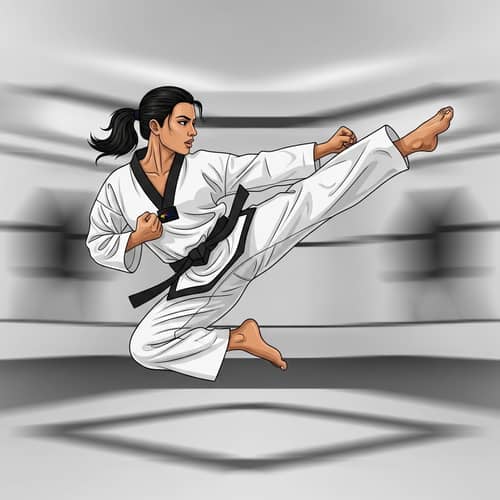 Middle-Eastern Female Demonstrating High Taekwondo Kick