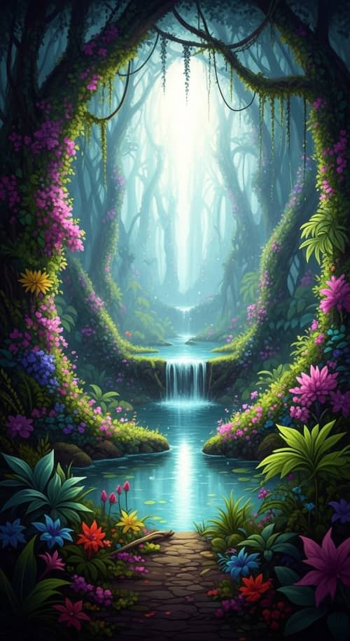 Jungle Oasis: Mystical Glow Inspired by Henri Rousseau - Enchanting Nature Art