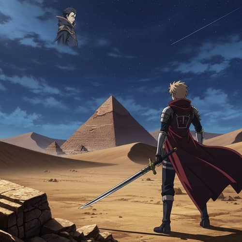 Elaborate Anime-Style Art: Duel in Desert Night - 1280x720 PNG