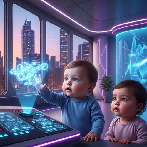 Realistic Baby Boy & Girl Faces in Futuristic Environment