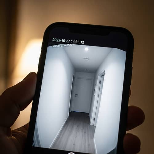 Live Security Camera Feed Displayed on Cellphone Screen